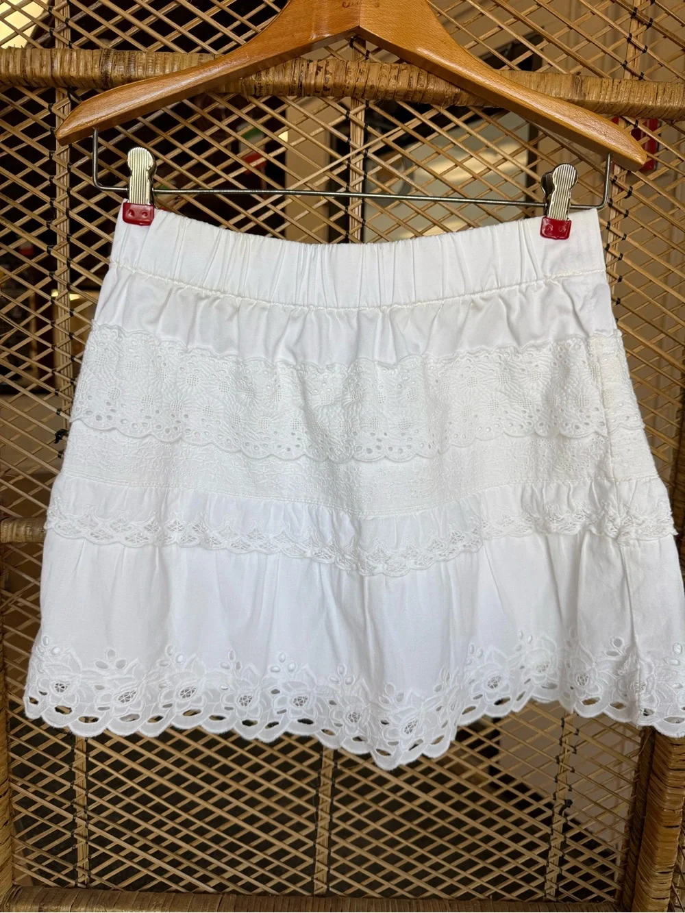 J.Crew White Eyelet Lace Mini Skirt Cottagecore Boho Cotton Size 0